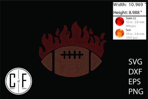 Football in Flames Rhinestone Template: Graphics for Crafts-Driven Branding